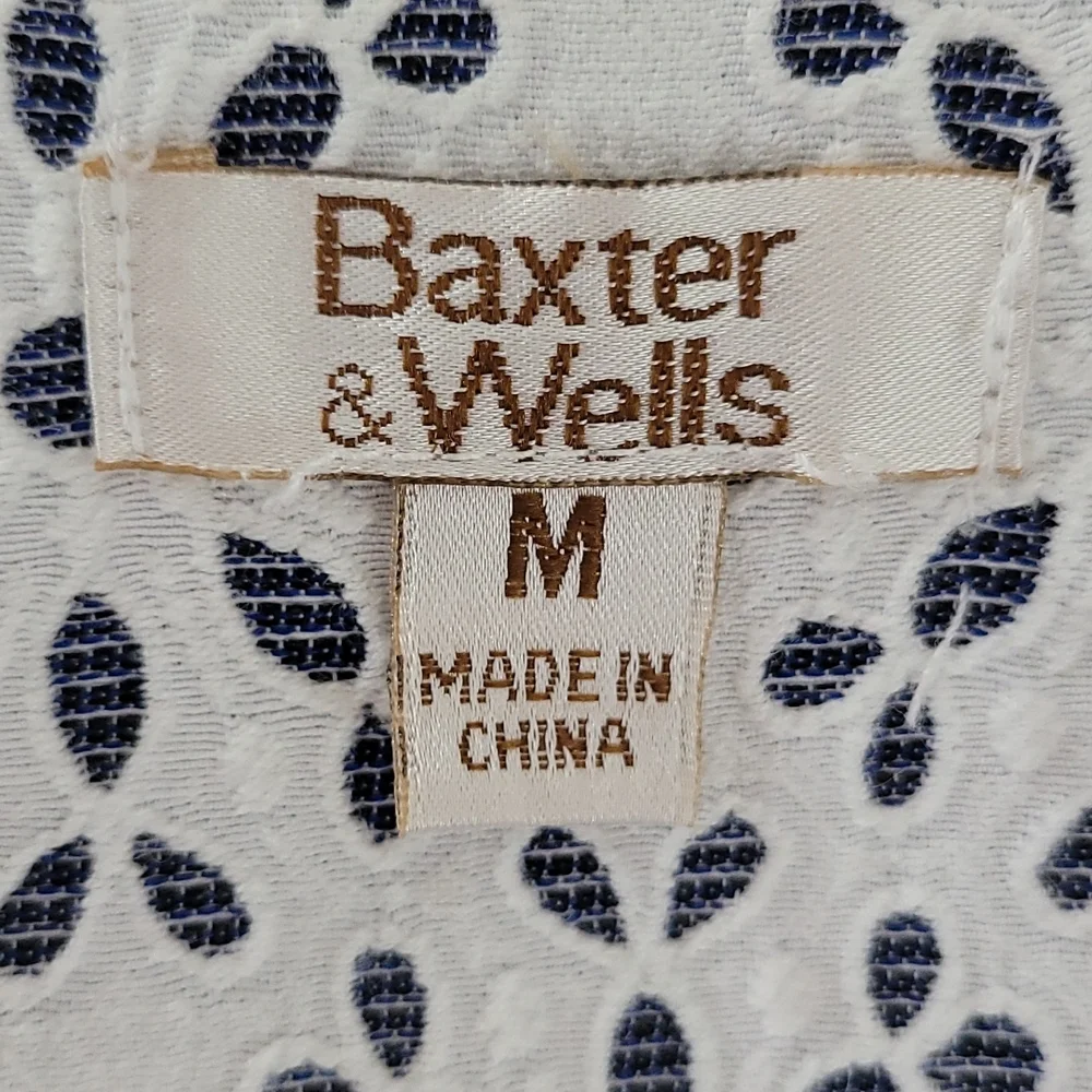 Baxter & Wells Blue & White Eyelet Button Front Jacket Sz Med